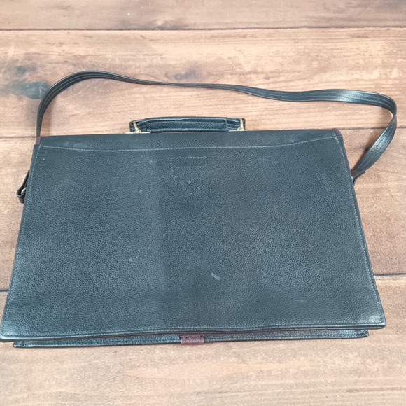 Vintage Tri-Color Leather Briefcase Messenger Bag Black Burgundy Gold Hardware - Picture 5 of 12
